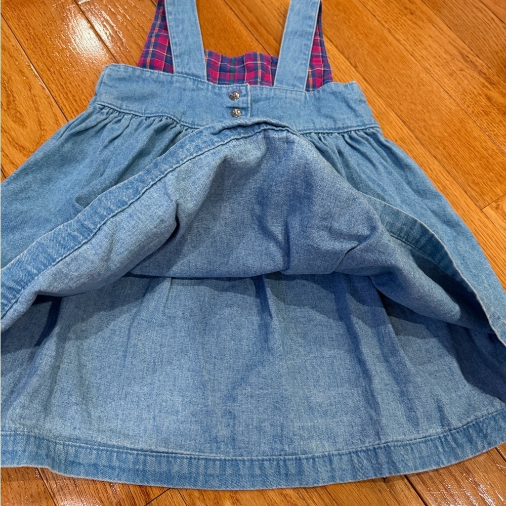 Vintage 90s Girls OSHKOSH B'Gosh Sz 5 Dress Jumper Denim Jean Plaid Hearts - Picture 6 of 12